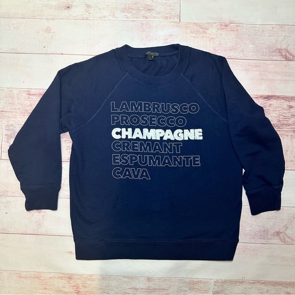 J. CREW NAVY BLUE SEQUIN CHAMPAGNE PULLOVER SWEATSHIRT WOMENS SZ LARGE - Picture 2 of 6